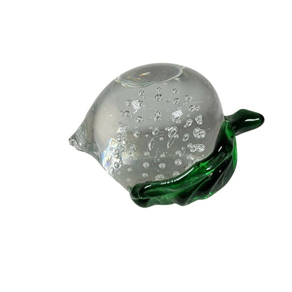 Vintage Controlled Bubble Green Art Glass Decoration Peach Fruit Paperweight
